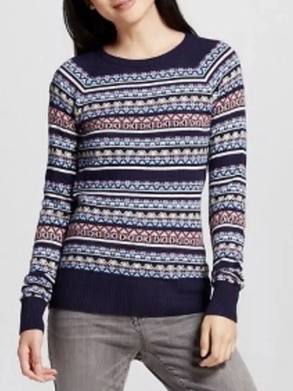 Navy Multicolor Fair Isle Crewneck Sweater